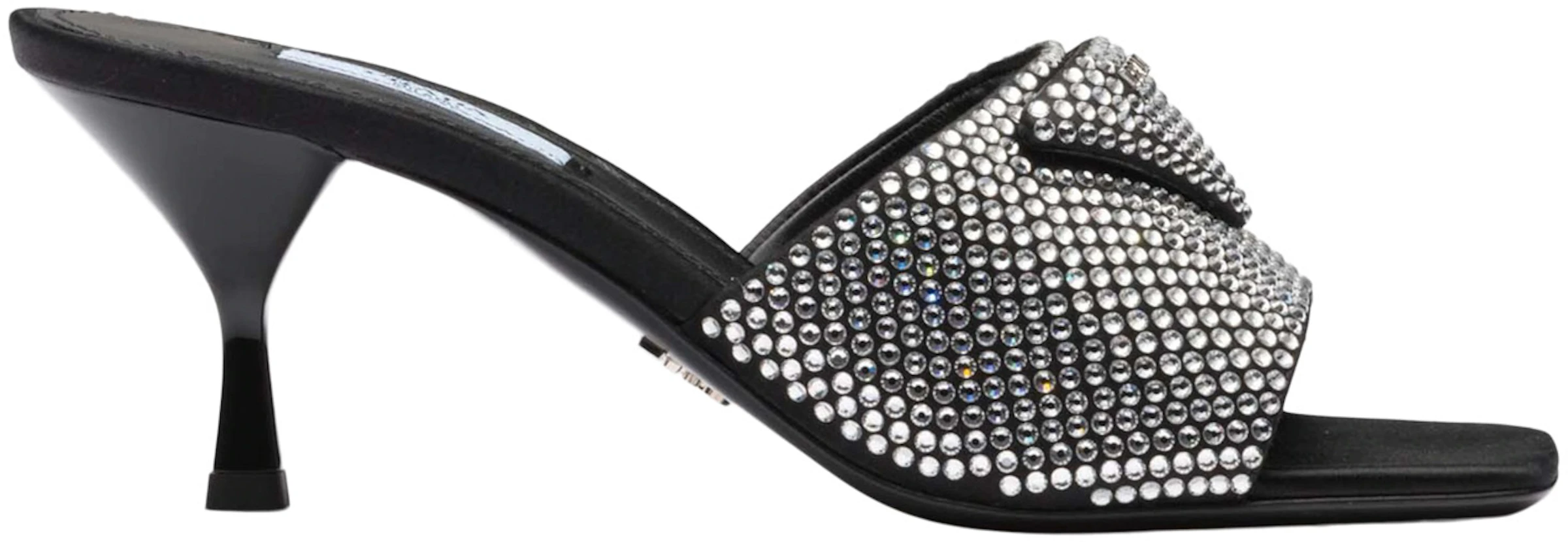 Prada 65mm Crystal Heeled Sandals Black Satin - 1XX608_2AWL_F0T7O_F_065 - US