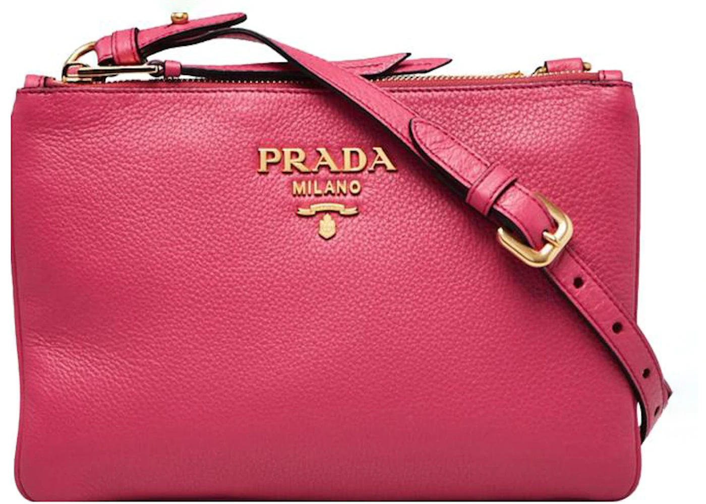 Prada Bandoleira Crossbody Bag Pebbled Pink in Leather with Gold-tone - US