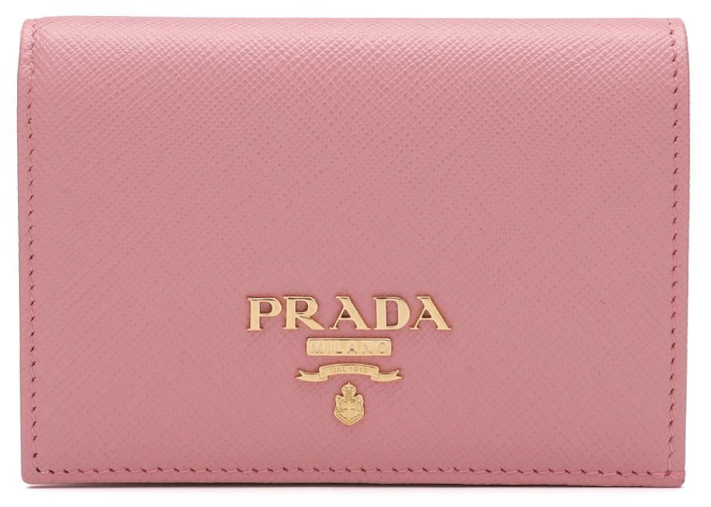 Prada Bi-Fold Card Holder Pink in Calfskin with Gold-tone - US