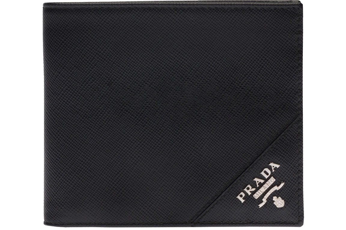 Pre-owned Prada Bi-fold Wallet Saffiano Leather Nero/baltico