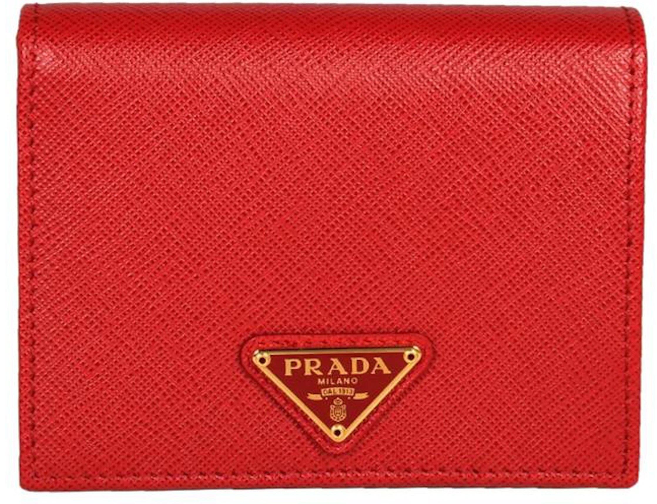 Prada Bifold Wallet (4 Card Slot) Saffiano Leather Red in Saffiano Leather  with Gold-tone - US