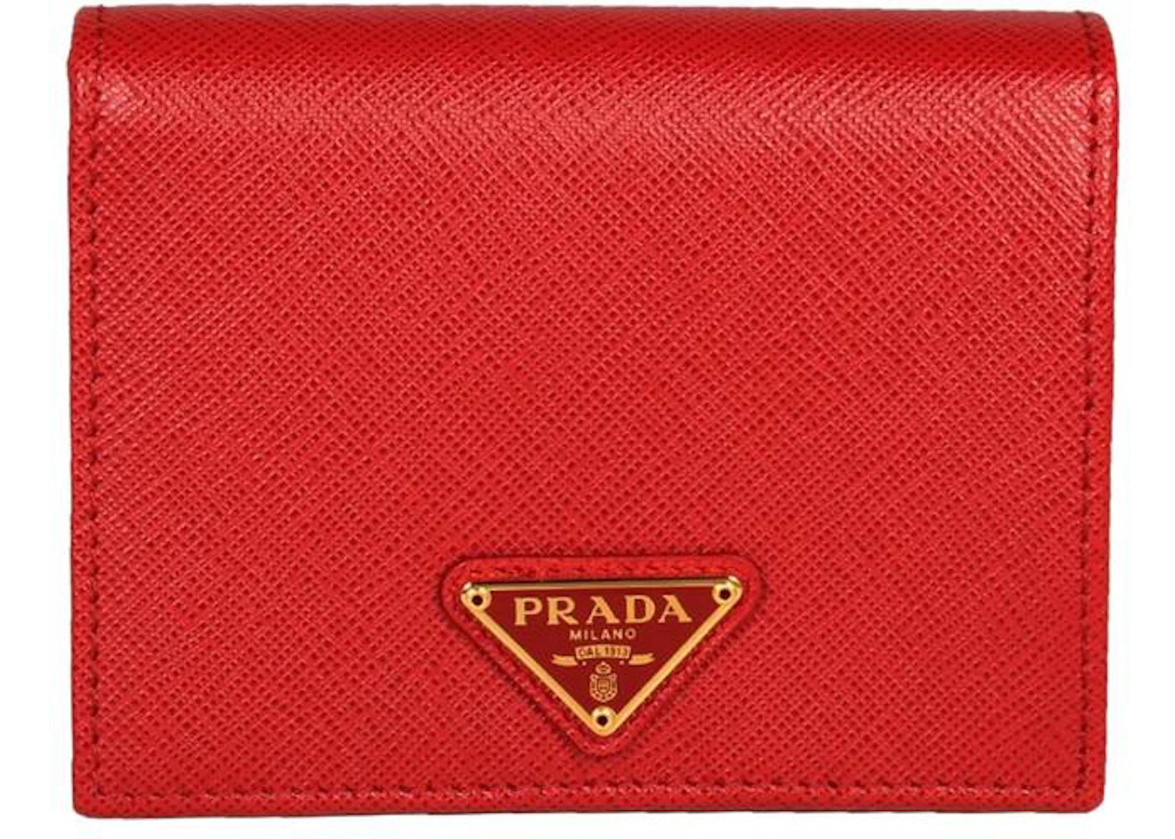 Prada Bifold Wallet (4 Card Slot) Saffiano Leather Red in Saffiano Leather  with Gold-tone - US