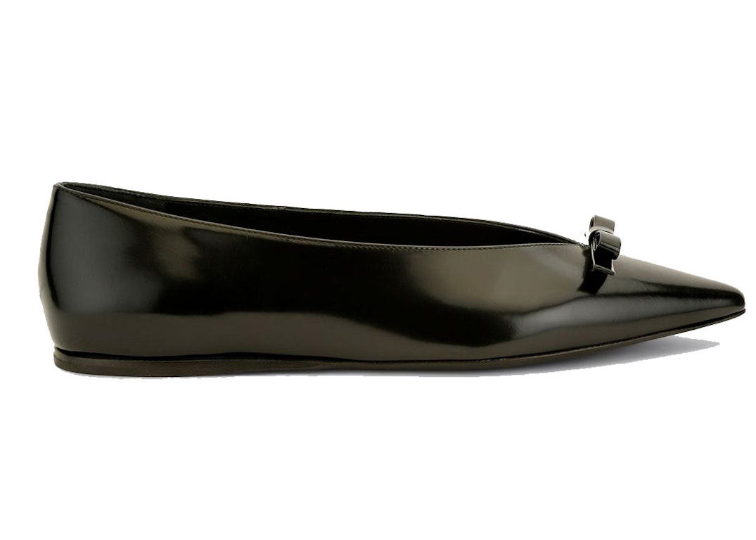 Pre-owned Prada Black Bow Flats Black Patent Leather