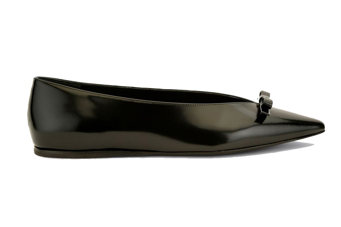 Pre-owned Prada Black Bow Flats Black Patent Leather