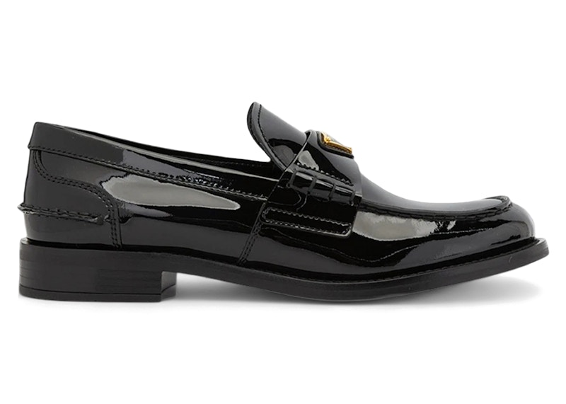 Pre-owned Prada Brushed Leather Loafers Patent (women's) Sneakers In Black
