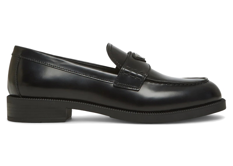 Pre-owned Prada Brushed Leather Triangle Logo Loafers (women's) Sneakers In Black