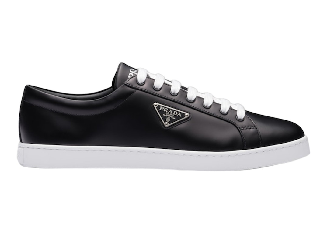 Pre-owned Prada Brushed Sneakers Leather Black Black White In Black/black/white