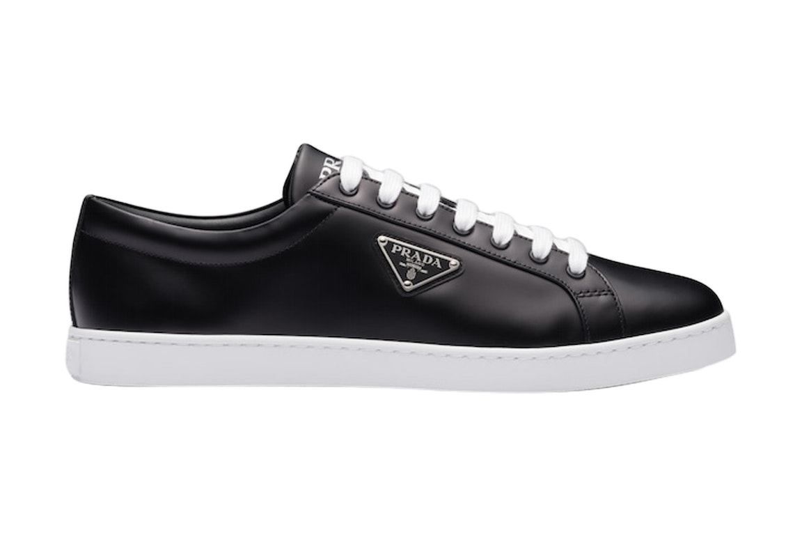 Pre-owned Prada Brushed Sneakers Leather Black Black White In Black/black/white