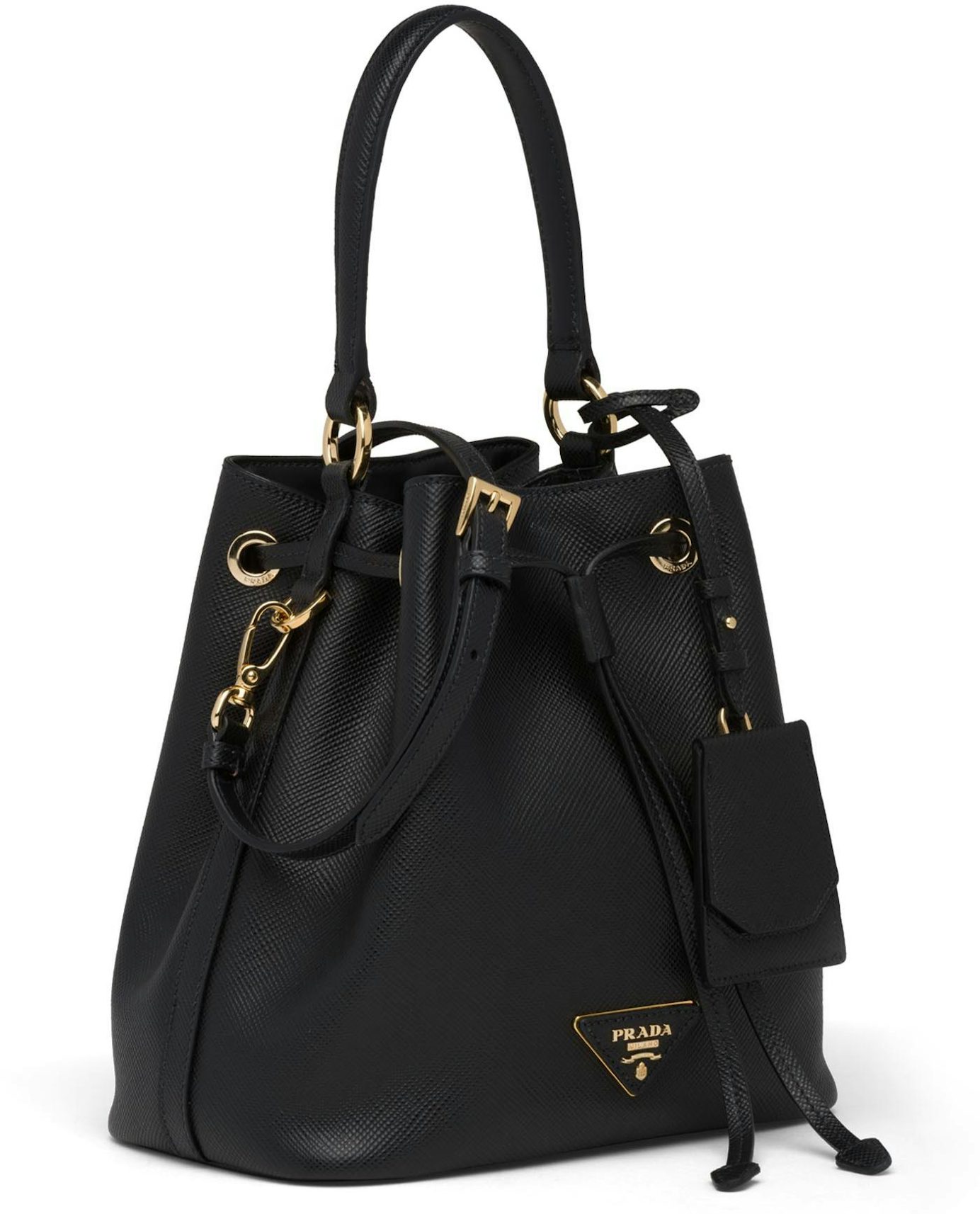 Prada Leather Shoulder Bag Gold-tone Black