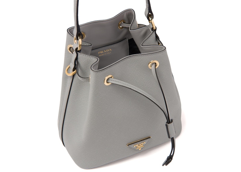 Prada Bucket Bag Saffiano Leather Goldtone Gray in Saffiano Leather
