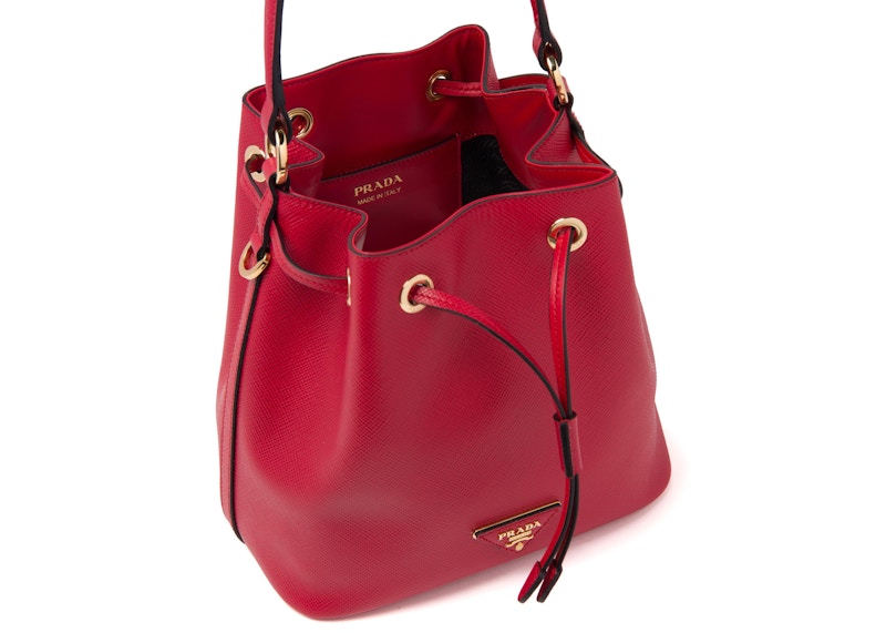 Prada Bucket Bag Saffiano Leather Gold tone Red