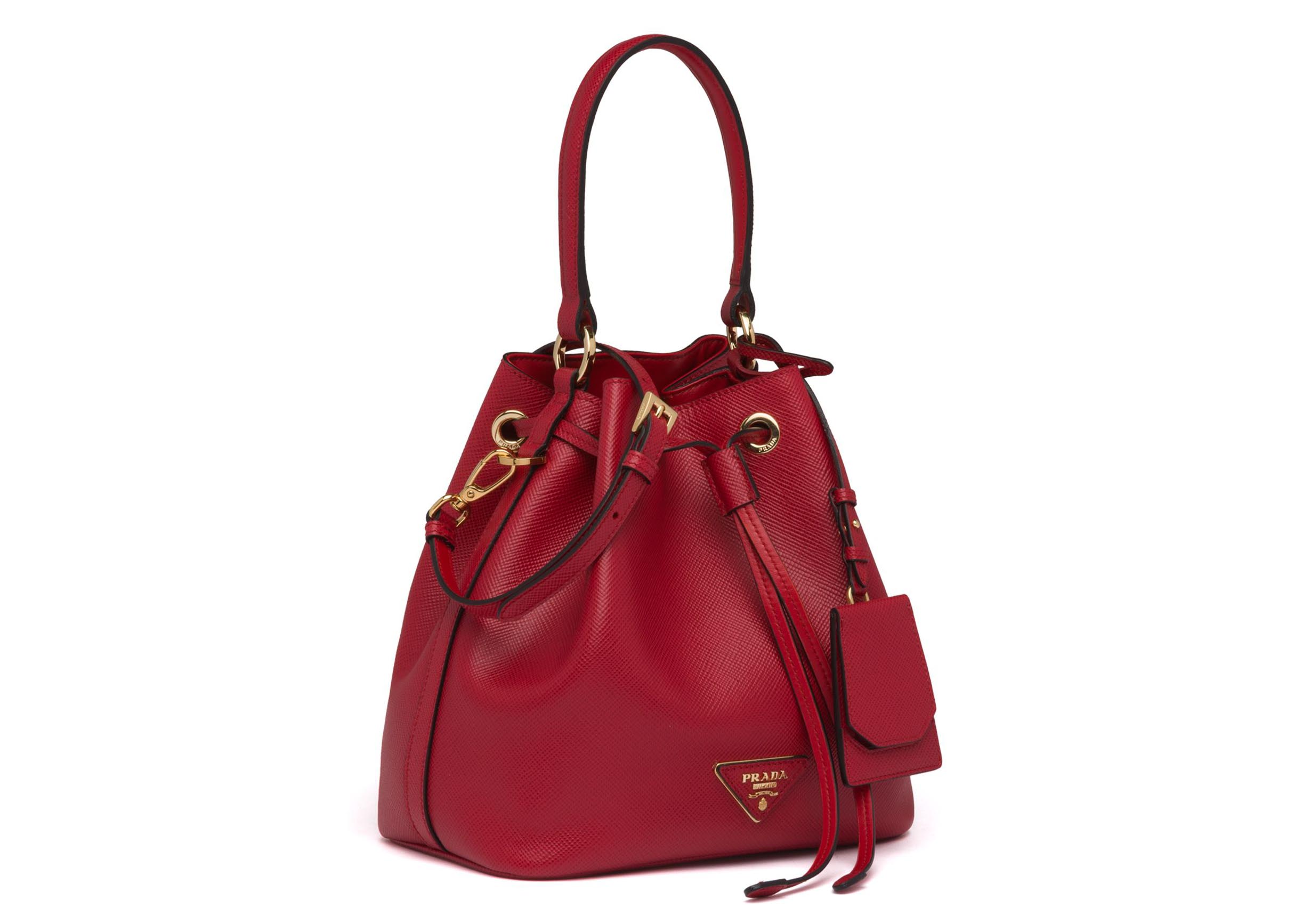 Prada Bucket Bag Saffiano Leather Gold tone Red in Saffiano Leather with Gold tone US