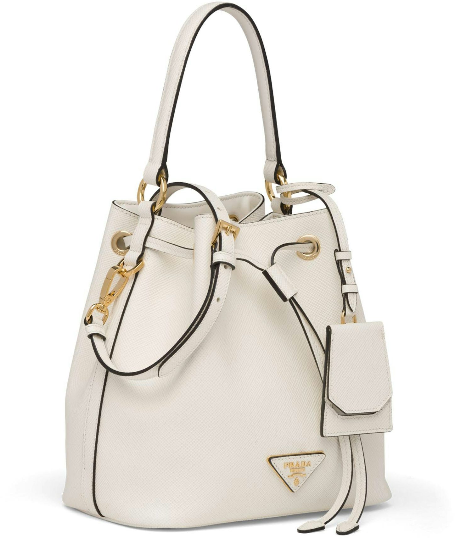 Prada Bucket Bag Saffiano Leather Gold-tone White in Saffiano Leather with  Gold-tone - US