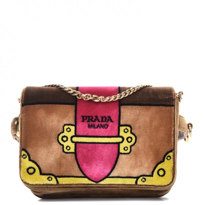 Prada Cahier Belt Bag Logo Print Velvet Cammello in Velvet with