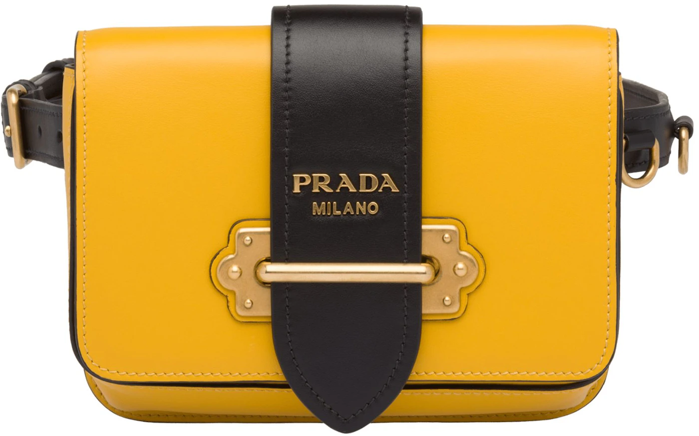 Prada Cahier Belt Bag Yellow in Calfskin with Bronze-tone - US