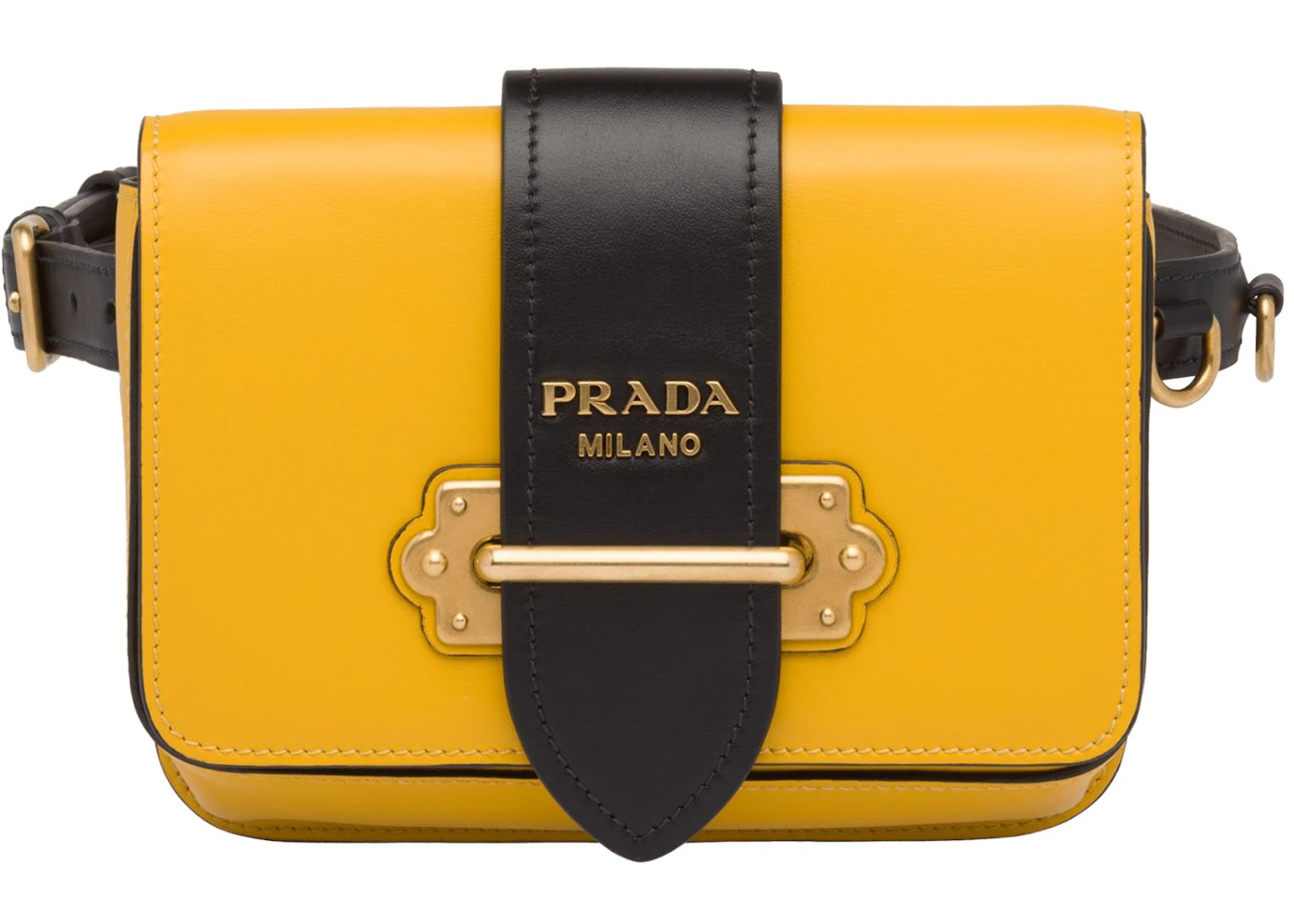 Prada Cahier Belt Bag Yellow in Calfskin with Bronze-tone - US