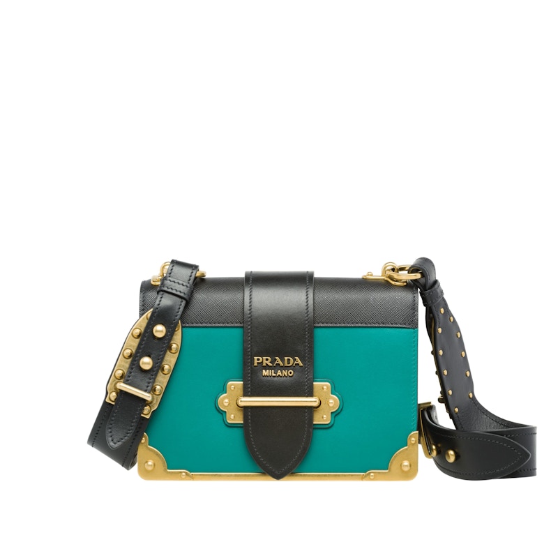 Prada Cahier Blue Green in Calfskin with Gold tone GB