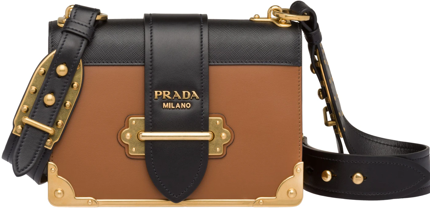 Prada, Bags, Prada Cahier Leather Bag Black And Gold