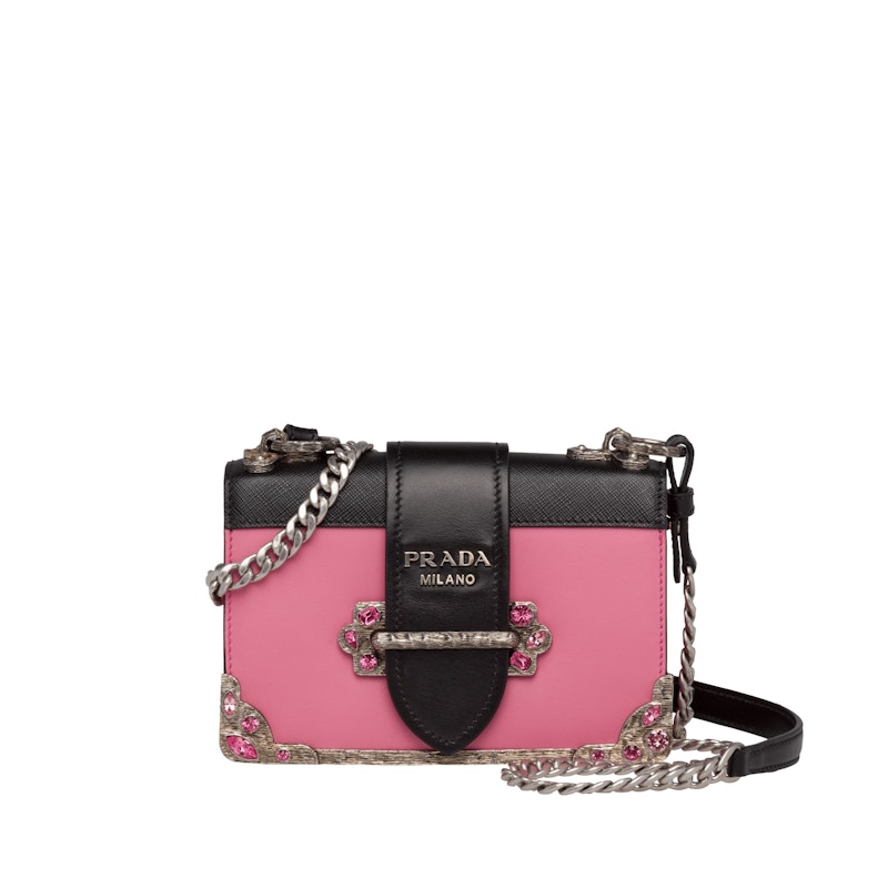 Prada Cahier Crystal Chain Pink in Calfskin with Silver tone JP