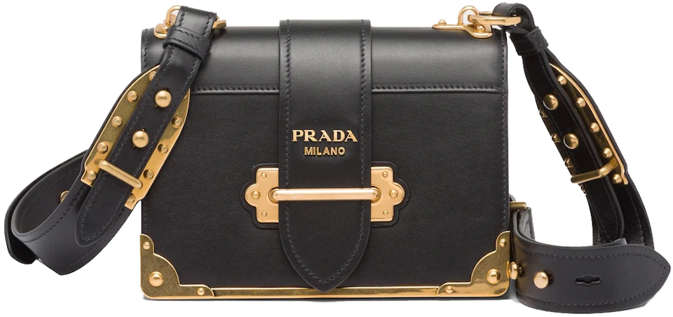 Prada Cahier Leather Bag Black in Leather with Gold-tone - US