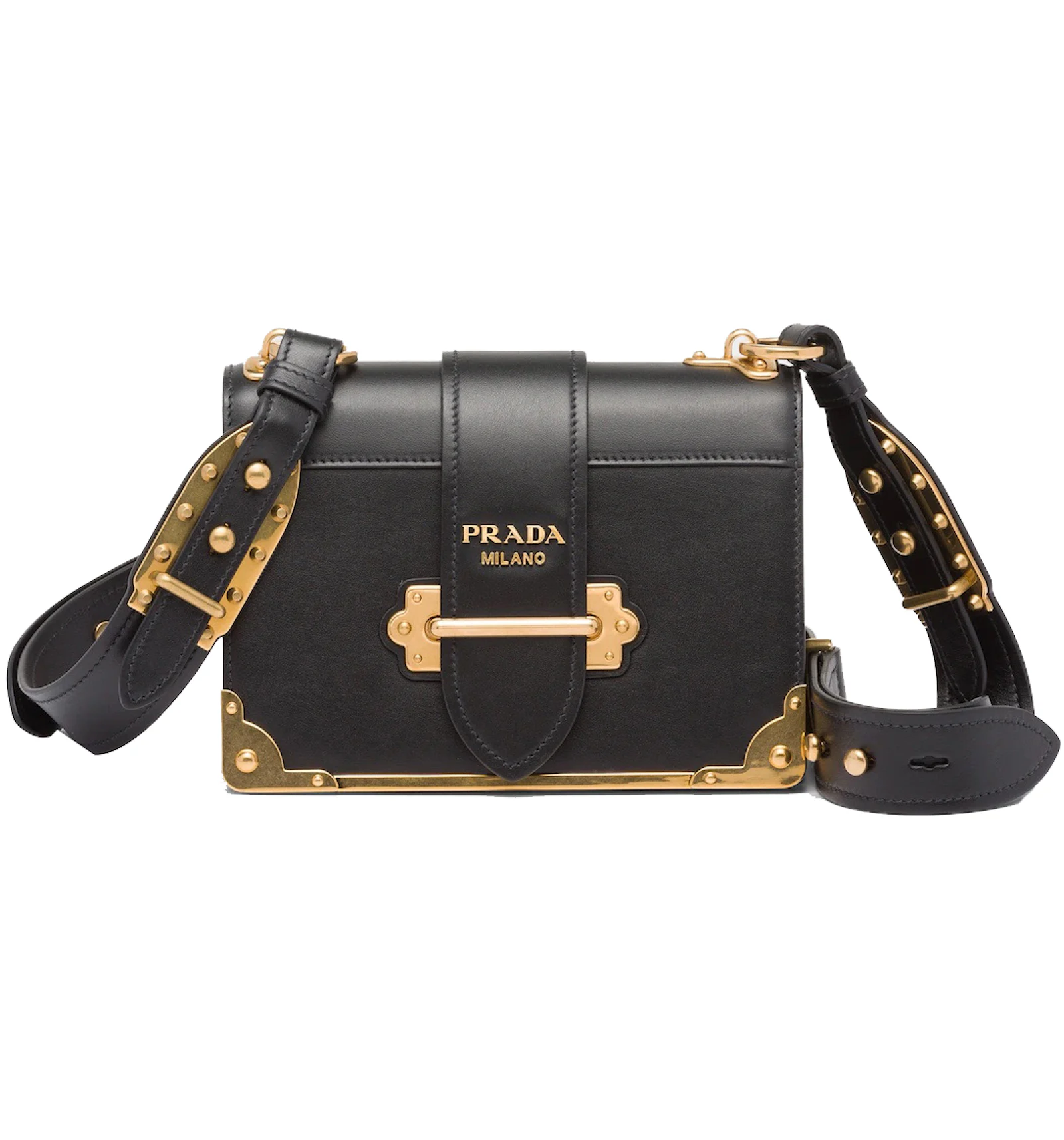 Prada Cahier Leather Bag Black in Leather with Gold-tone - US