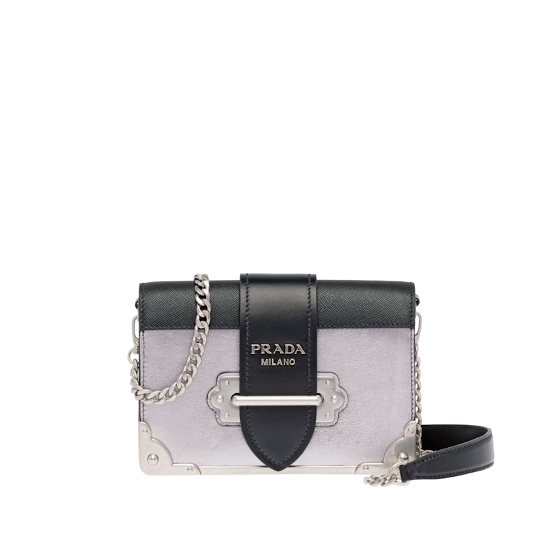 Prada Cahier Metallic Chain Silver in Calfskin with Silver tone GB