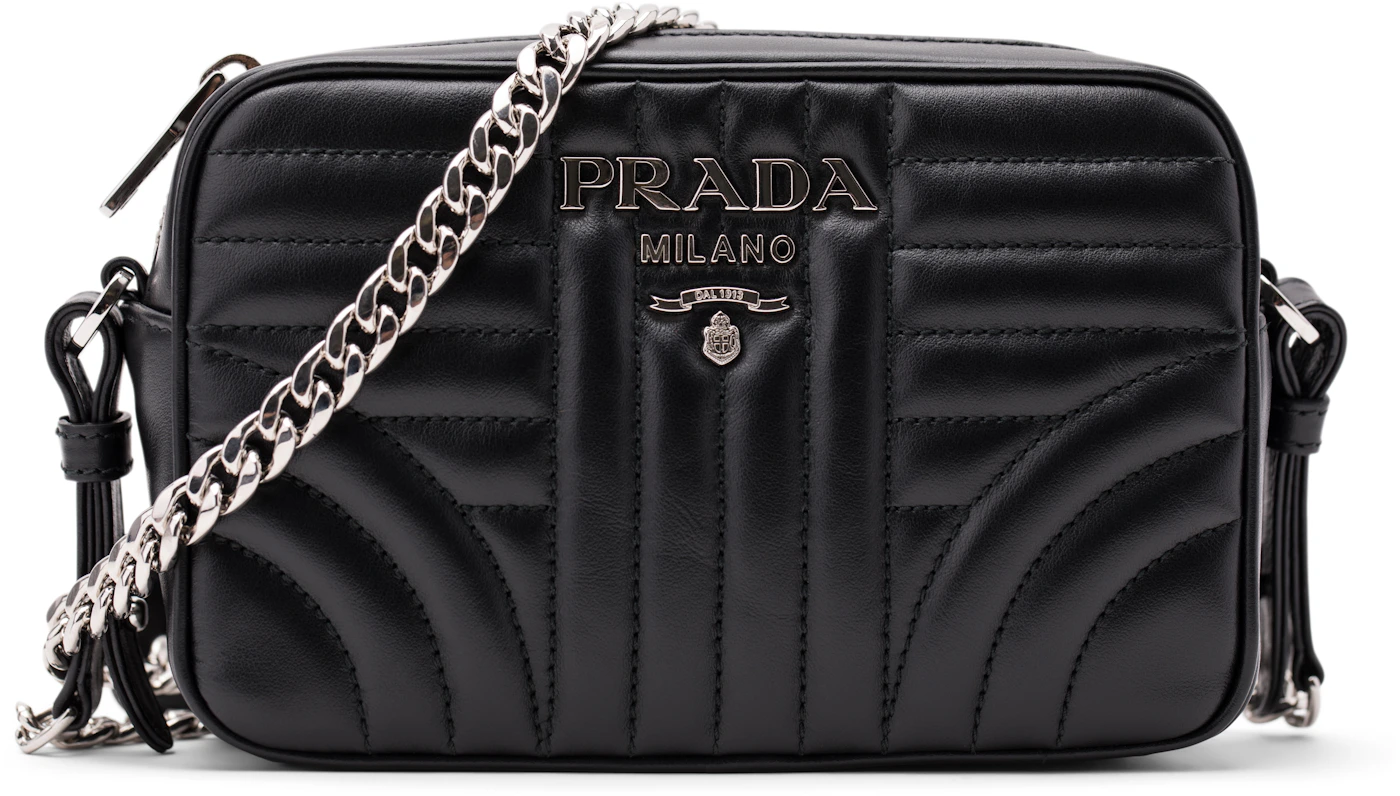 Prada Camera Shoulder Quilted Leather Black in Leather with Silver-tone - GB