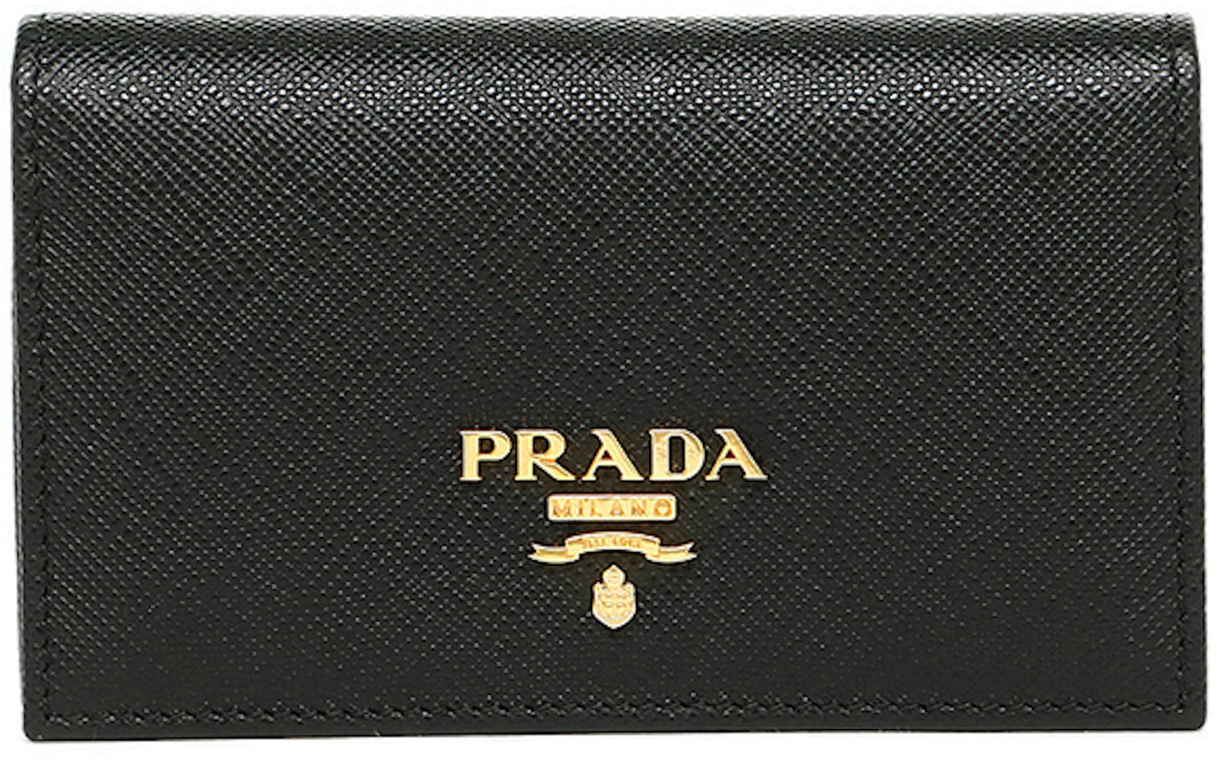 Prada Saffiano Wallet Small Black in Leather with Gold-tone - US