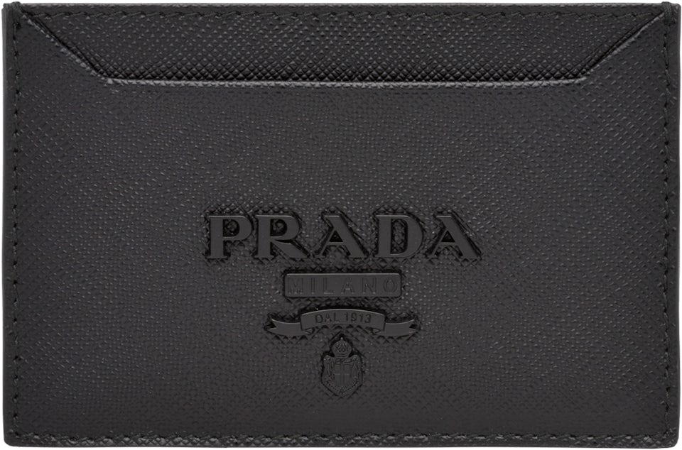 Prada Saffiano and Leather Card Holder - Black