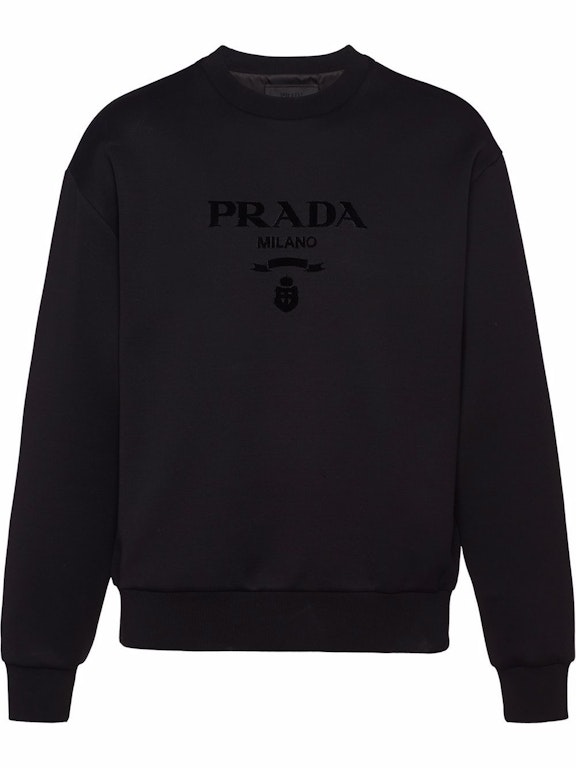 Pre-owned Prada Chenille Logo Crewneck Sweatshirt Black