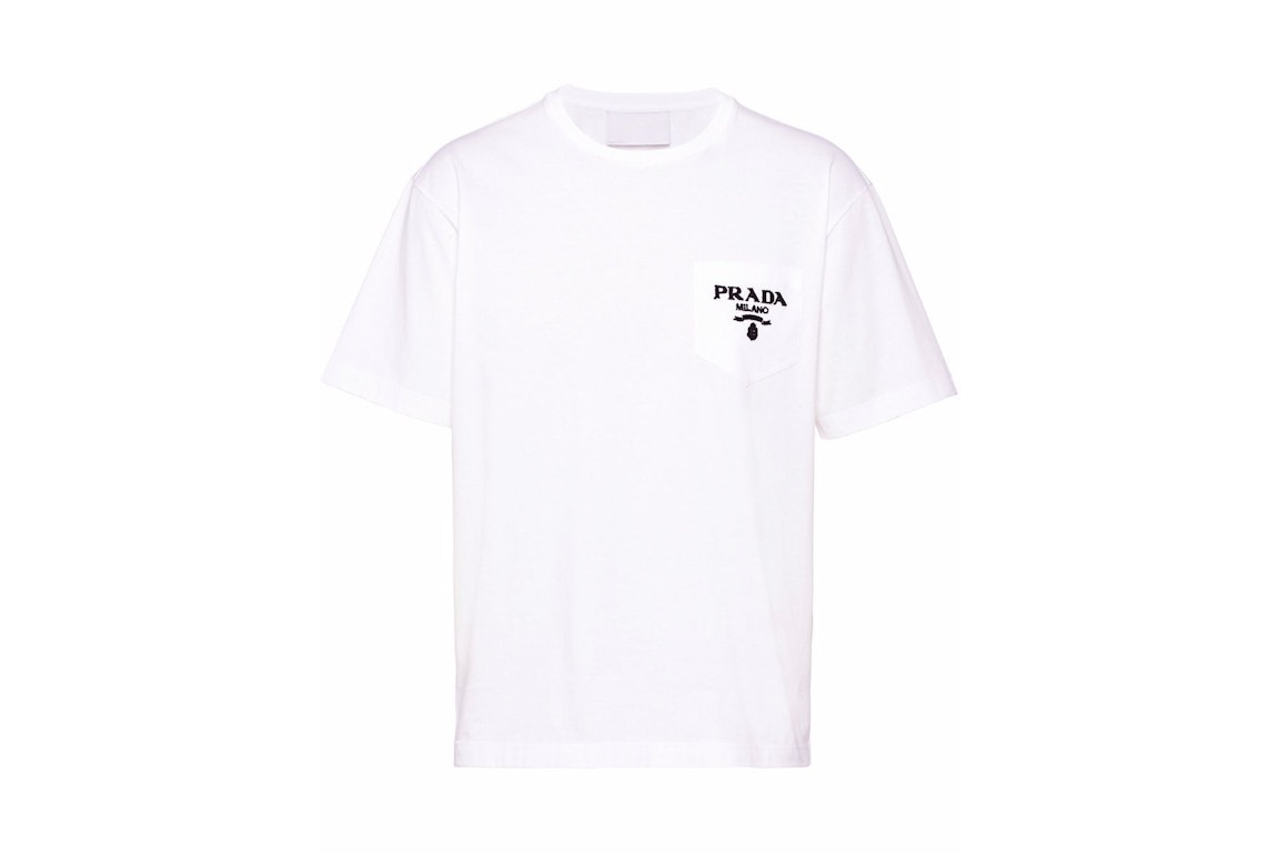 Pre-owned Prada Chenille Logo Patch T-shirt White