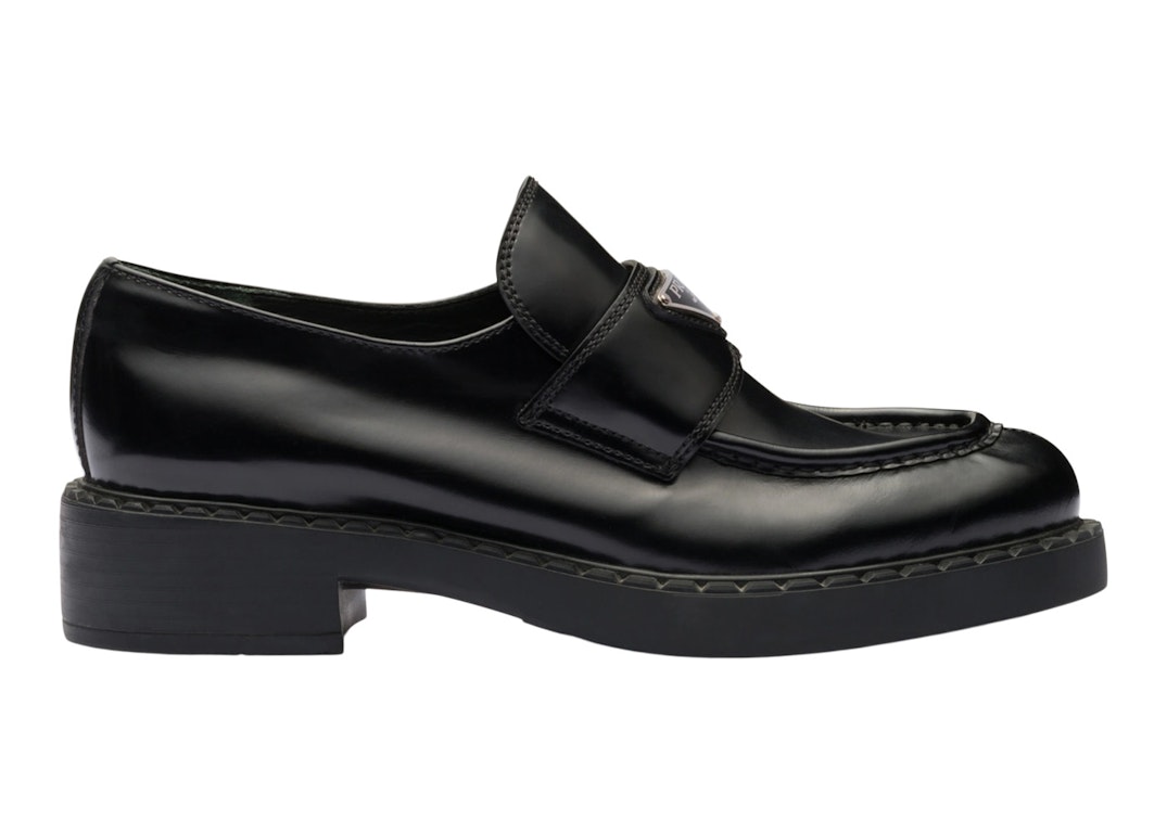 Pre-owned Prada Chocolate 50mm Loafer Black Brushed Leather In Black/silver