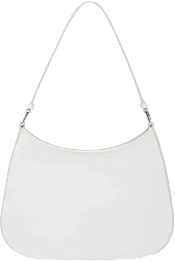 Prada Cleo Brushed Leather Shoulder Bag White in Leather with Silver ...