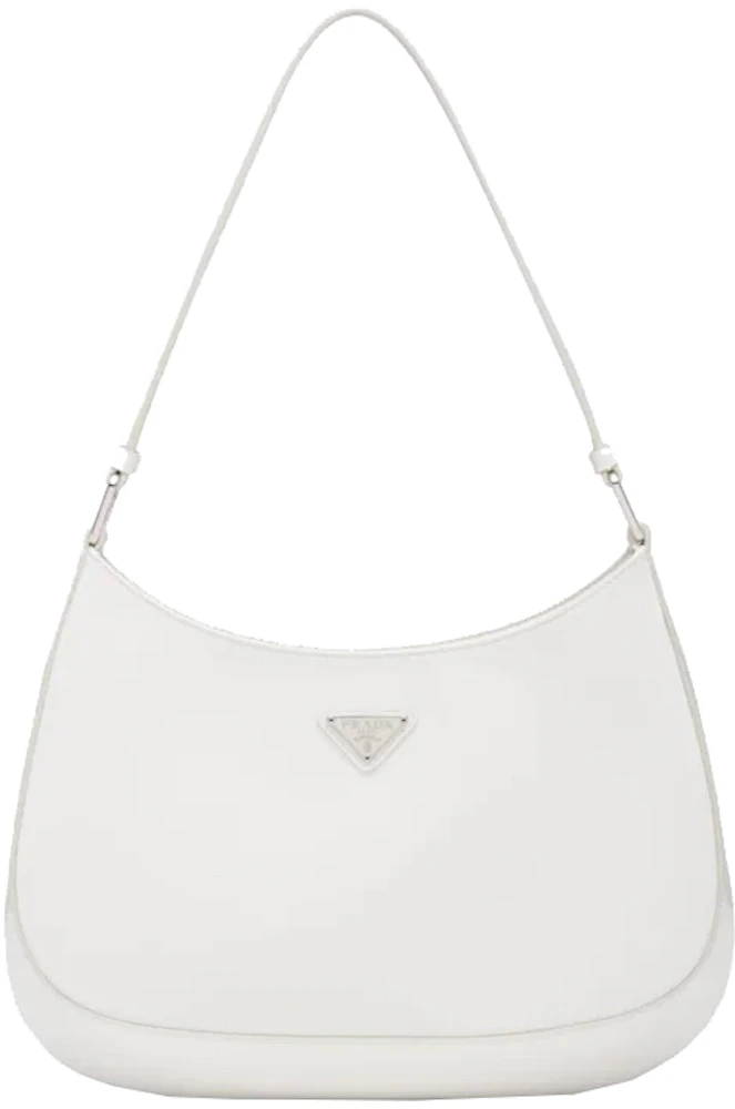 Prada Cleo Brushed Leather Shoulder Bag White in Leather with