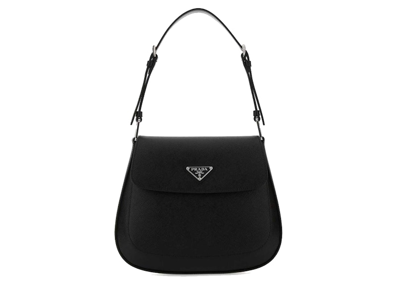 Prada Cleo Front Flap Shoulder Bag Black in Leather JP