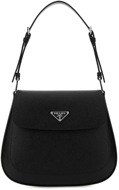 Black Prada Cleo Brushed Leather Shoulder Bag With Flap