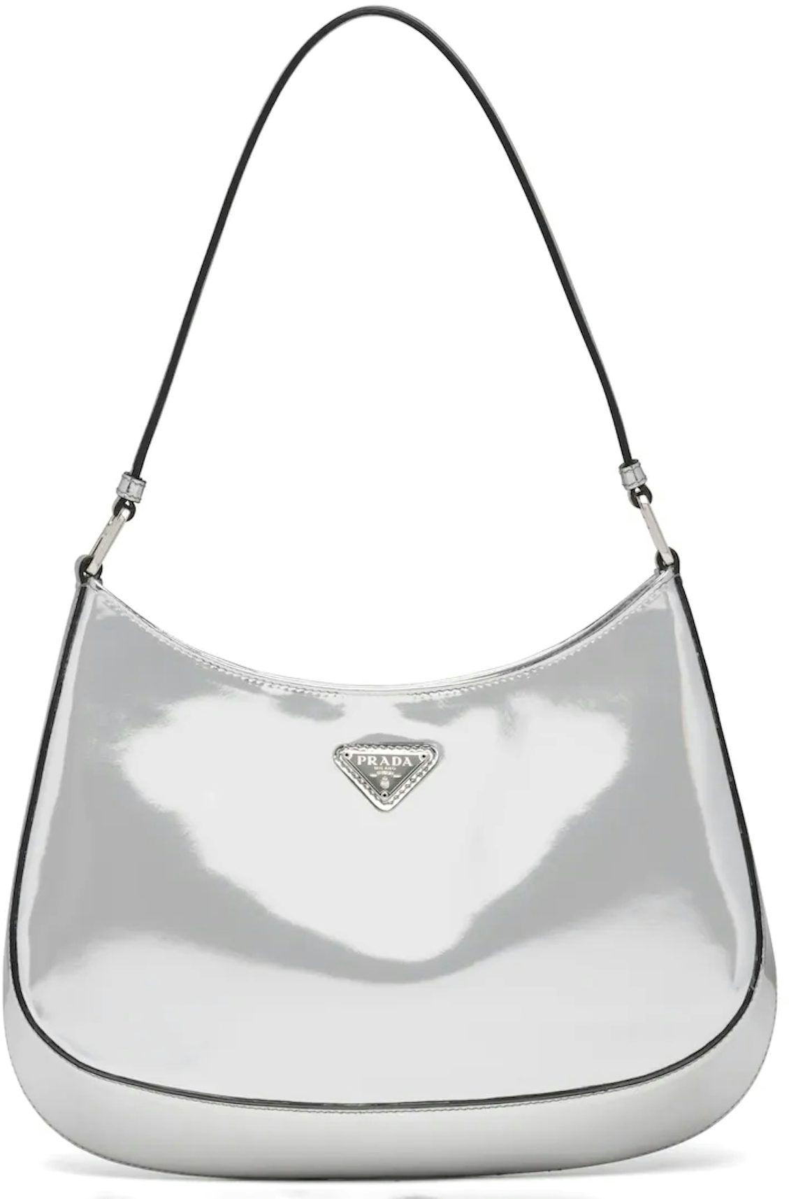 Prada Cleo Shoulder Bag Silver in Brushed Leather with Silver-tone - US