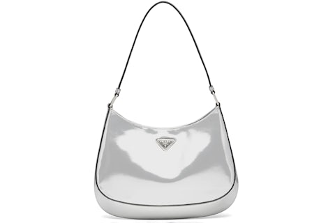 Bolso de hombro Prada Cleo plateado in Brushed Leather with Silver
