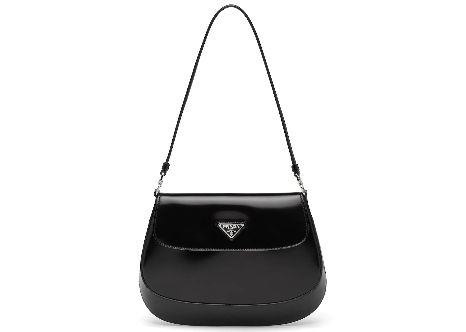 Prada Cleo Shoulder Bag With Flap Black in Brushed Leather