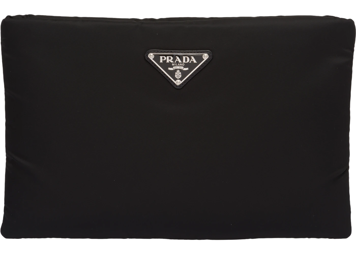 Prada Clutch Padded Nylon Medium Black in Nylon with Silver tone US