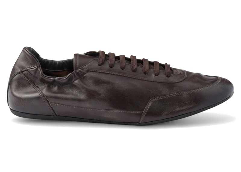 Pre-owned Prada Men's Collapse Sneakers Leather In Dark Brown