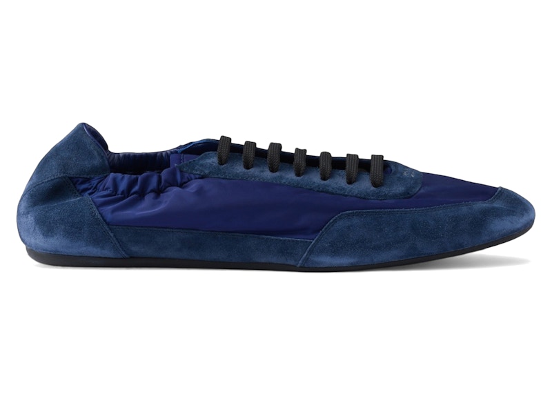 Pre-owned Prada Men's  Collapse Sneakers Renylon Suede Elasticized In Bluette