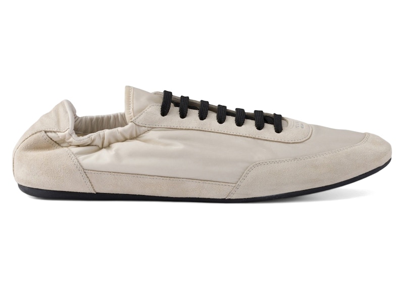 Pre-owned Prada Men's  Collapse Sneakers Renylon Suede Elasticized In Ivory In White