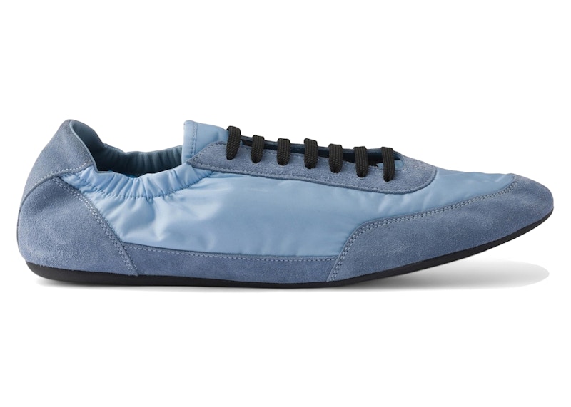 Pre-owned Prada Men's Collapse Sneakers Renylon Suede Elasticized In Light Blue