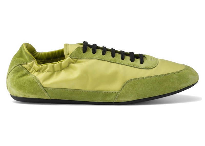 Pre-owned Prada Men's  Collapse Sneakers Renylon Suede Elasticized In Lime Green