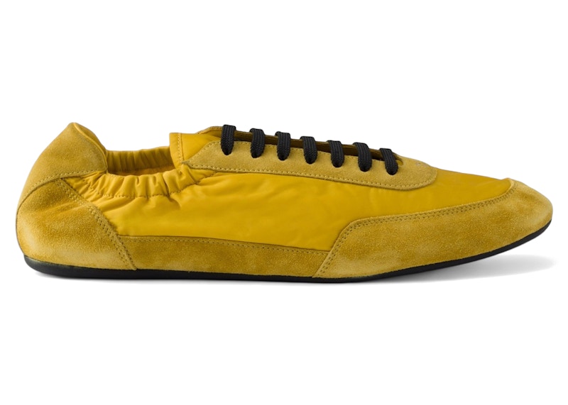 Pre-owned Prada Men's Collapse Sneakers Renylon Suede Elasticized In Topaz In Gold