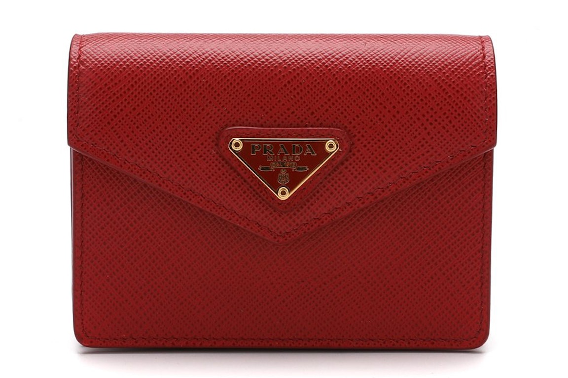 Pre-owned Prada Compact Logo Patch Card Holder Red