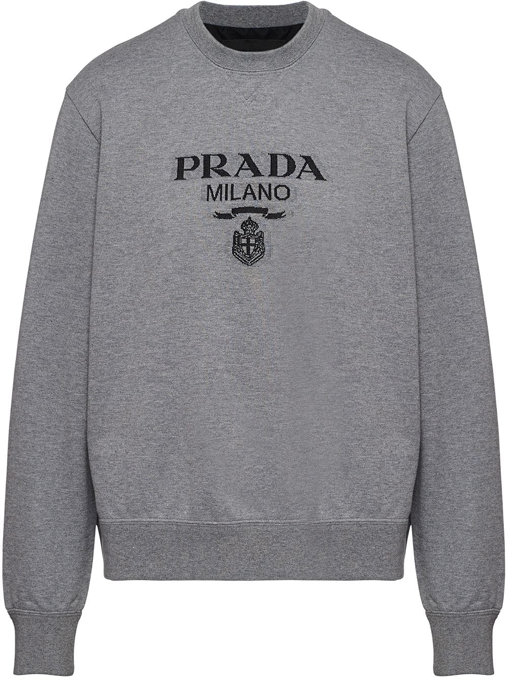 Prada Cotton Jersey Logo Crewneck Sweatshirt Grey/Black
