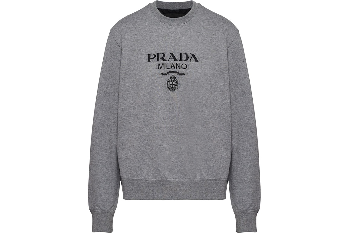 Pre-owned Prada Cotton Jersey Logo Crewneck Sweatshirt Grey/black