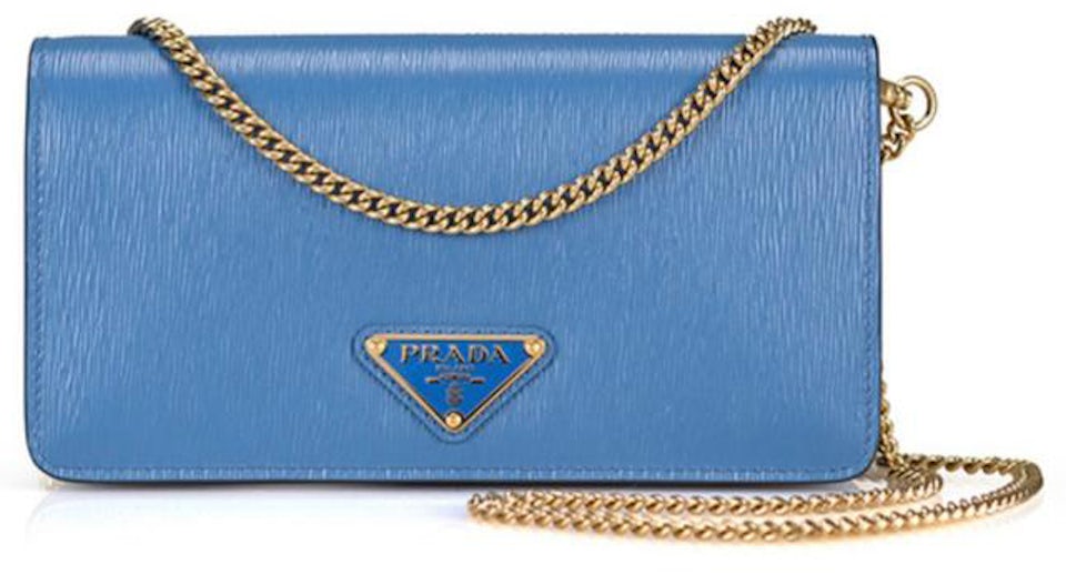 Prada Cowhide Chain Crossbody Bag Blue in Leather with Gold-tone - GB